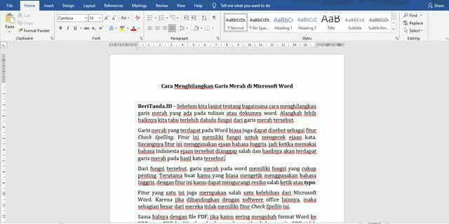 Cara Menghilangkan Garis Merah di Microsoft Word