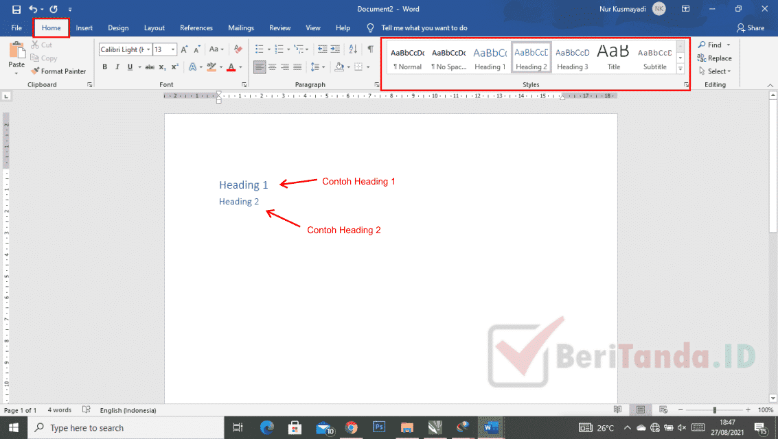 Contoh Heading di Microsoft Word